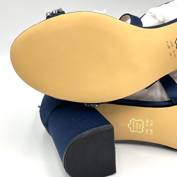 Nina Womens Size 6.5 Nora Navy Satin Jeweled Block‎ Heels Dress Sandals Shoes - Picture 10 of 13